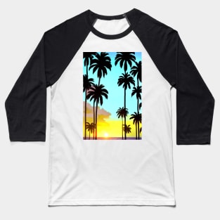 Summer Sunset Palm Trees Beach Ocean Artistic Paradise Baseball T-Shirt